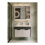 nata Banyo 80 cm Aynalı Banyo Dolabı Takımı MDF Gövde Beyaz Antrasit