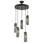 Natali 5 Li Yuvarlak Siyah Modern Kristalli, Taşlı Modern Tasarım Kristal Salon Sarkıt Avize