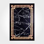 Natalie Siyah Çerçeveli Modern Geometrik Etnik Desenli Boho Makinada Yıkanabilir Hafif Hav Toz Vermez Leke Tutmaz Kaymaz Taban Dijital Makine Baskı Halı Oturma Odası Salon Yolluk Koridor Mutfak Halısı