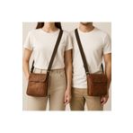natderi Hakiki Deri Unisex Omuz Ve Postacı Çanta - Ayarlanabilir Askılı Taba Renk 20x25 Cm