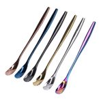 Natudeco Mini kahve kaşığı içecek mikseri karıştırma çubuğu paslanmaz çelik karıştırma çubuğu kalınlaştırılmış uzun saplı buzlu çay kumu 6'lı paket süt çay karıştırma çubuğu