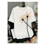 NATUFIAN STORE Kadın Çiçek Aksesuarlı Oversize Kalıp Basic T-shirt