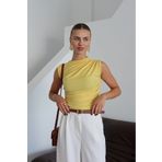 NATUFIAN STORE Kadın Drapeli-Büzgülü Sıfır Kol Basic Sandy Bluz
