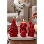 Natura Home Decor Sanatsal Kırmızı Mum Koleksiyonu (4’lü) + Taş Tozu Oval Tabak