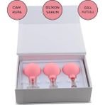 Naturachi Silikon Vakumlu Cam Yüz Masaj Kupası 3'Lü Set Pembe Renk