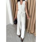 Natural %100 Pamuk Lavin Keten Yelek Pantolon Takım
