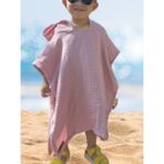 Naturalp 4 Kat Organik Müslin Kapşonlu Panço Bornoz Deniz Plaj Havuz Havlu Çocuk Bebek Erkek Kız Unisex Pembe - 6 - 8 Yaş