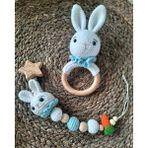 Naturalp Hoşgeldin Bebek Yenidoğan Isimli Emzik Zinciri Askısı Hediye Seti Amigurumi Tavşan Beyaz Mavi - Mavi - Beyaz