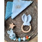 Naturalp Hoşgeldin Bebek Yenidoğan Isimli Emzik Zinciri Askısı Hediye Seti Amigurumi Tavşan Kulak Beyaz Mavi - Mavi - Beyaz