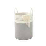 NaturaWeave Jüt Hasır Kirli Sepeti Banyo Sepeti Giyisi Havlu Battaniye Dergi Oyuncak Düzenleyici Saksı Sepet Organizer Hafif Kulp Detaylı Yumşak Ve Dayanıklı Karavan Organizeri (GRİ-ŞERİTLİ)