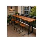 NATUREE AHŞAP Doğal Kenarlı Metal Ayaklı Bar Masası 40 x140 (tabureler hariç)