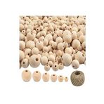 Naturel Ahşap Boncuk 300 Lü 1 Paket Jüt İpi Ham Boyanabilir Ahşap Yuvarlak Doğal Boncuklar Takı Tasarım Ektinlik Kreş