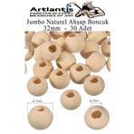 Naturel Ahşap Boncuk 32Mm 30 Lu 1 Paket Ham Boyanabilir Ahşap Yuvarlak Doğal Boncuklar Takı Tasarım Ektinlik Kreş Okul