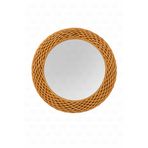 NATUREL DEKOR Rattan Tasarım Örme Yuvarlak Dekoratif Ayna 40 cm, Bohem, Iskandinav, Modern, Hasır, Bambu