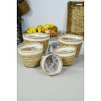 Naturel Hasır Sepet Organizer, Saksı, Mutfak, Banyo 5 Boy Beyaz Şerit - P02-1