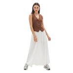 Naturel Müslin Yelek, V Yaka, Düğmeli, Organik Kumaş, İki Katlı, Oeko-Tex Sertifikalı (Kahverengi, XL)