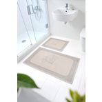 Naturel Pamuklu Kilim Yıkanabilir Banyo Paspası 2'Li Klozet Takımı 60X100-50X60cm Çiçekli