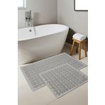 Naturel Pamuklu Kilim Yıkanabilir Banyo Paspası Halısı 2'Li Klozet Takımı 60X100-50X60cm Gri