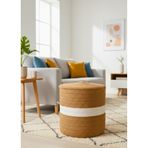NatureLine Jüt PUF Spa Pufu Antre Puf Makyaj Masası ve Yatak Odası Banyo Pufu Teras Veranda ve Balkon Uyumlu Hasır Dekoratif Dayanıklı ve Çok Amaçlı Puff (Hasır-Ekru şerit)
