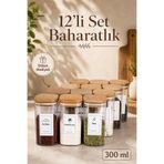 naturelove 12 Adet Bambu Kapaklı Vakumlu Baharatlık Seti, Baharat Saklama Kavanozu