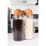 naturelove 2 Li Ahşap Top Kapaklı Dekoratif Çay,Kahve,Şeker,Tuz Saklama Kavanozu 1500 ML Cam