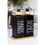 naturelove 2 li Bambu Altlıklı Bambu Başlıklı Sıvı Sabunluk Deterjanlık 300 ML Kare Cam