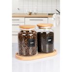 naturelove 2'li Ahşap Stantlı Ahşap Vakumlu Kapaklı Çay ve Kahve Kavanozu Saklama kabı Cam 1000 ML