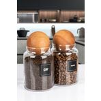 naturelove 2'li Ahşap Top Kapaklı Çay ve Kahve Kavanozu Saklama kabı Cam 1000 ML