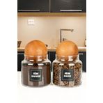 naturelove 2'Li Ahşap Top Kapaklı Filtre Kahve, Türk Kahvesi Kavanozu 600 Ml Cam Kavanoz