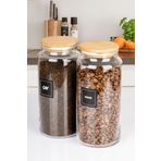 naturelove 2'li Ahşap Vakumlu Kapaklı Çay ve Kahve Kavanozu Saklama kabı Cam 1400 ML