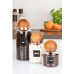naturelove 3'Lü Ahşap top Kapaklı Çay Şeker ve Kahve Kavanozu Saklama kabı Cam 600-900-1400 ML