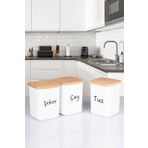 naturelove 3'lü Ahşap Vakumlu Kapaklı Kare Akrilik Çay Şeker Tuz Erzak Saklama Kabı 900 ML