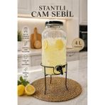 naturelove 4 Lt Stantlı Cam Sebil - Musluklu Şerbetlik Metal Kapaklı Ayaklı Meşrubat Sunumluk