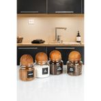 naturelove 4'Lü Ahşap Top Kapaklı Filtre Kahve, Türk Kahvesi, Nescafe, Süt Tozu Kavanozu 600 Ml Cam Kavanoz