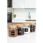 naturelove 4'Lü Ahşap Vakumlu Kapaklı Filtre Kahve, Türk Kahvesi, Nescafe, Süt Tozu Kavanozu 600 Ml Cam Kavanoz