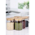 naturelove 6 Parça Şeffaf Etiketli Vakumlu Bambu Kapaklı Borosilikat Cam Baharatlık 200 ML