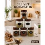 naturelove 6'lı Etiketli Çizgili Cam Kavanoz Baharatlık Seti – Plastik Contalı Hava Almaz Kapaklı Baharatlık Saklama Kabı 6 x 500 ml