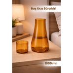 naturelove Bal Rengi Borosilikat Cam Bardaklı Başucu Sürahisi 1000 ML Gold