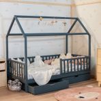 Naturkidz Montessorı Çatılı Karyola, Çekmeceli, Antrasit, 90X190