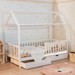 Naturkidz Montessorı Çatılı Karyola, Çekmeceli Beyaz, 90X190