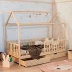 Naturkidz Montessorı Çatılı Karyola, Çekmeceli, Masif, 90X190