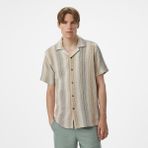 Nautica Erkek Bej Classic Fit Çizgili Gömlek - 1FS-Bej