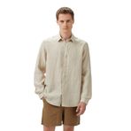 Nautica Erkek Bej Classic Fit Çizgili Keten Gömlek-W55434T.12X L