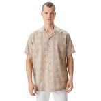 Nautica Erkek Bej Classic Fit Kısa Kollu Desenli Keten Gömlek-W45455T.12X XS