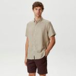 Nautica Erkek Bej Classic Fit Kısa Kollu Keten Gömlek - 1FS-Bej - XS