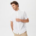 Nautica Erkek Beyaz Classic Fit Kısa Kollu Keten Gömlek