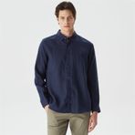 Nautica Erkek Lacivert Classic Fit Uzun Kollu Keten Gömlek
