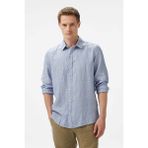 Nautica Erkek Mavi Classic Fit Çizgili Keten Gömlek W55434T.4FS - 4Fs-Mavi