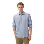 Nautica Erkek Mavi Classic Fit Çizgili Keten Gömlek-W55434T.4FS L