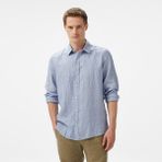 Nautica Erkek Mavi Classic Fit Çizgili Keten Gömlek - XL